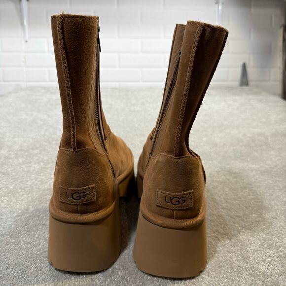 UGG NWOT Classic Twin Seam New Heights Boots Platform Suede Chestnut Womens 10 - Picture 6 of 15
